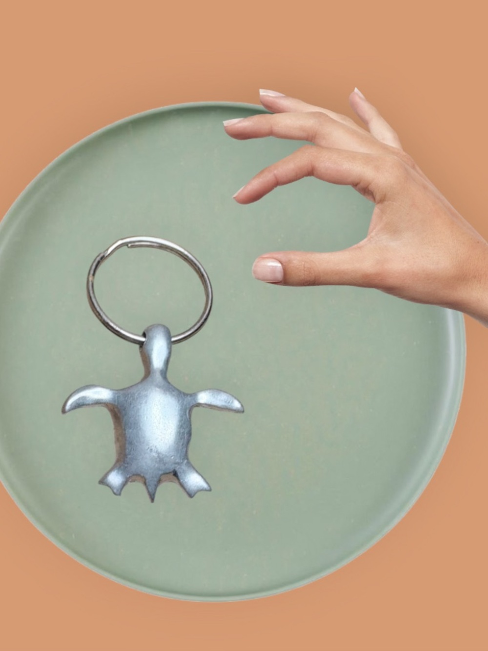 Vintage solid pewter sea turtle keychain